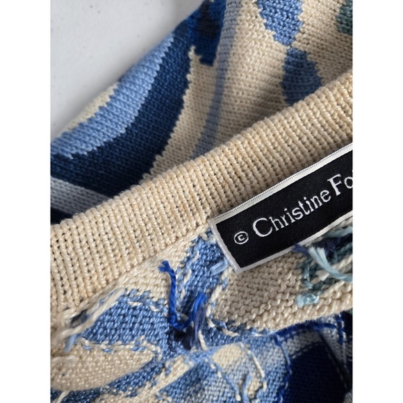 Christine Foley Women's VTG 3 Cream Blue Window Floral Birds Thick Knit Sweater - Picture 13 of 16